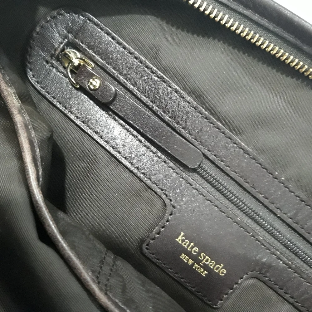 Kate Spade Nylon Hobo Shoulder Bag Brown Wit Leather Trim On The Strap Zippered